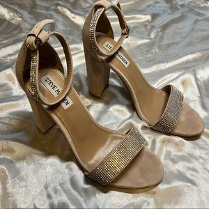 Steve Madden Nude and Rhinestone Block heel
